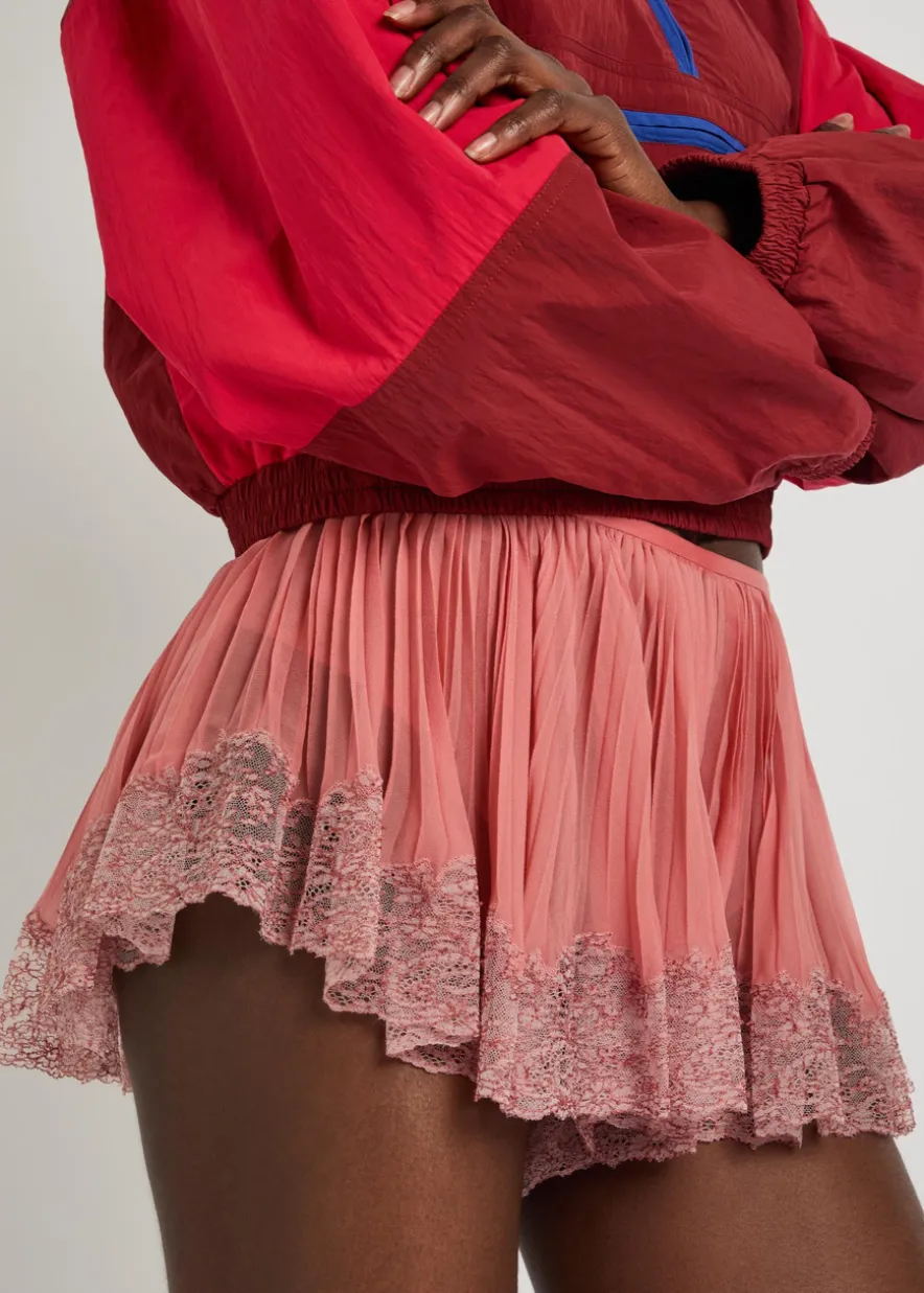 Lace-trim silk-georgette shorts