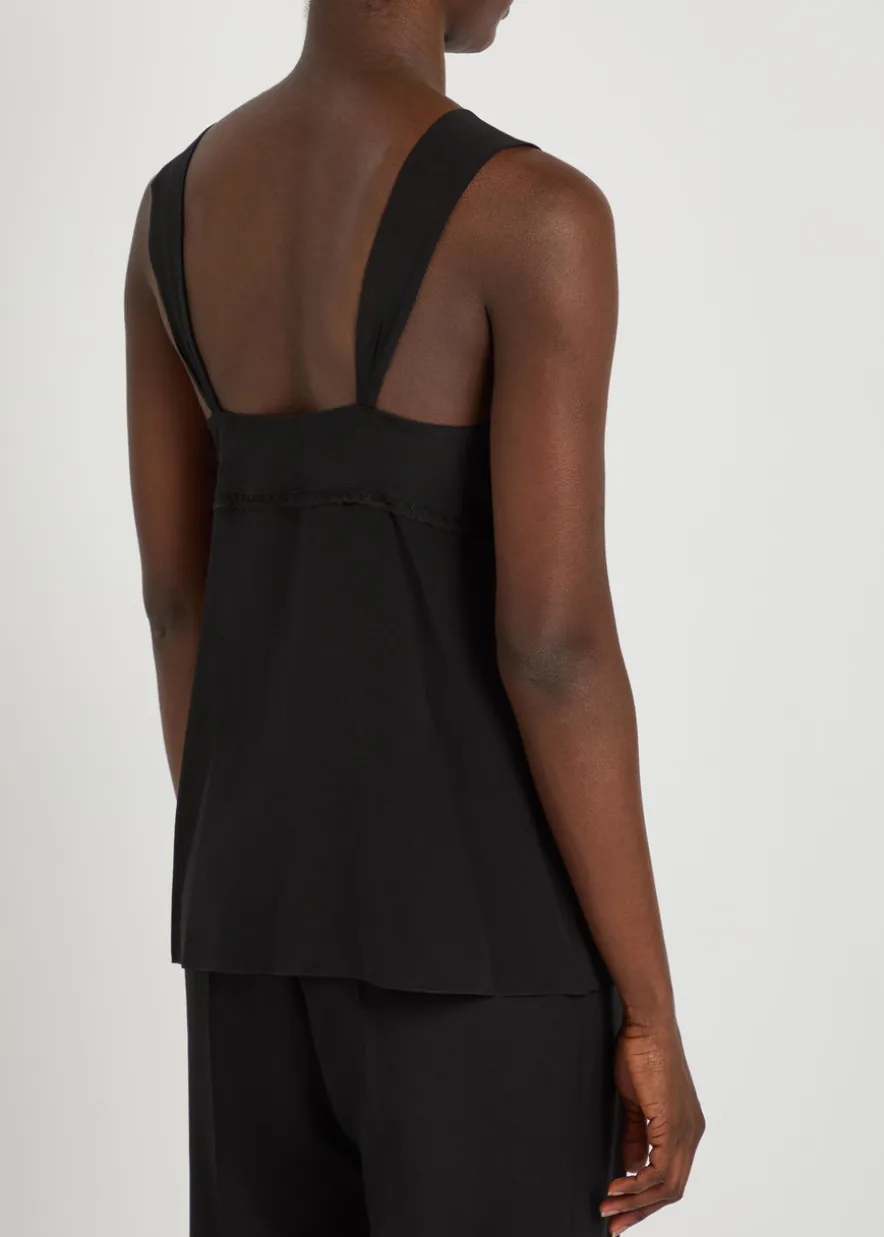 Lace-trim silk-georgette top