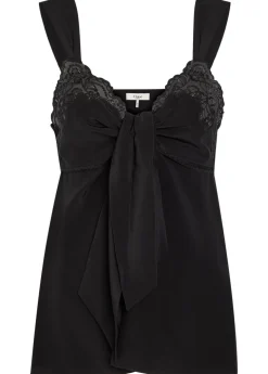 Lace-trim silk-georgette top