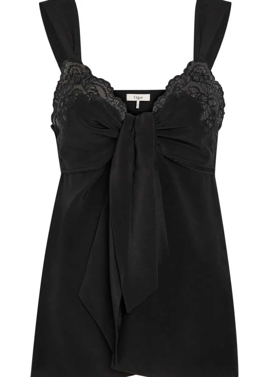 Lace-trim silk-georgette top