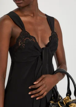 Lace-trim silk-georgette top