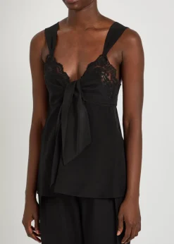 Lace-trim silk-georgette top