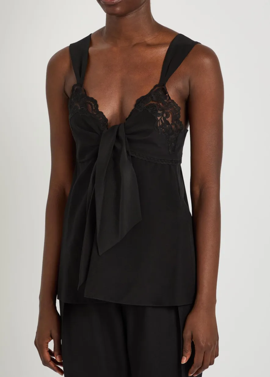 Lace-trim silk-georgette top
