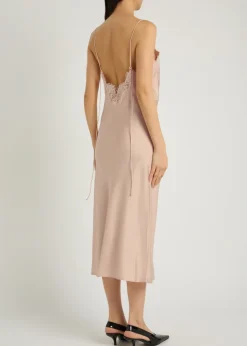 Lace-trim silk midi slip dress
