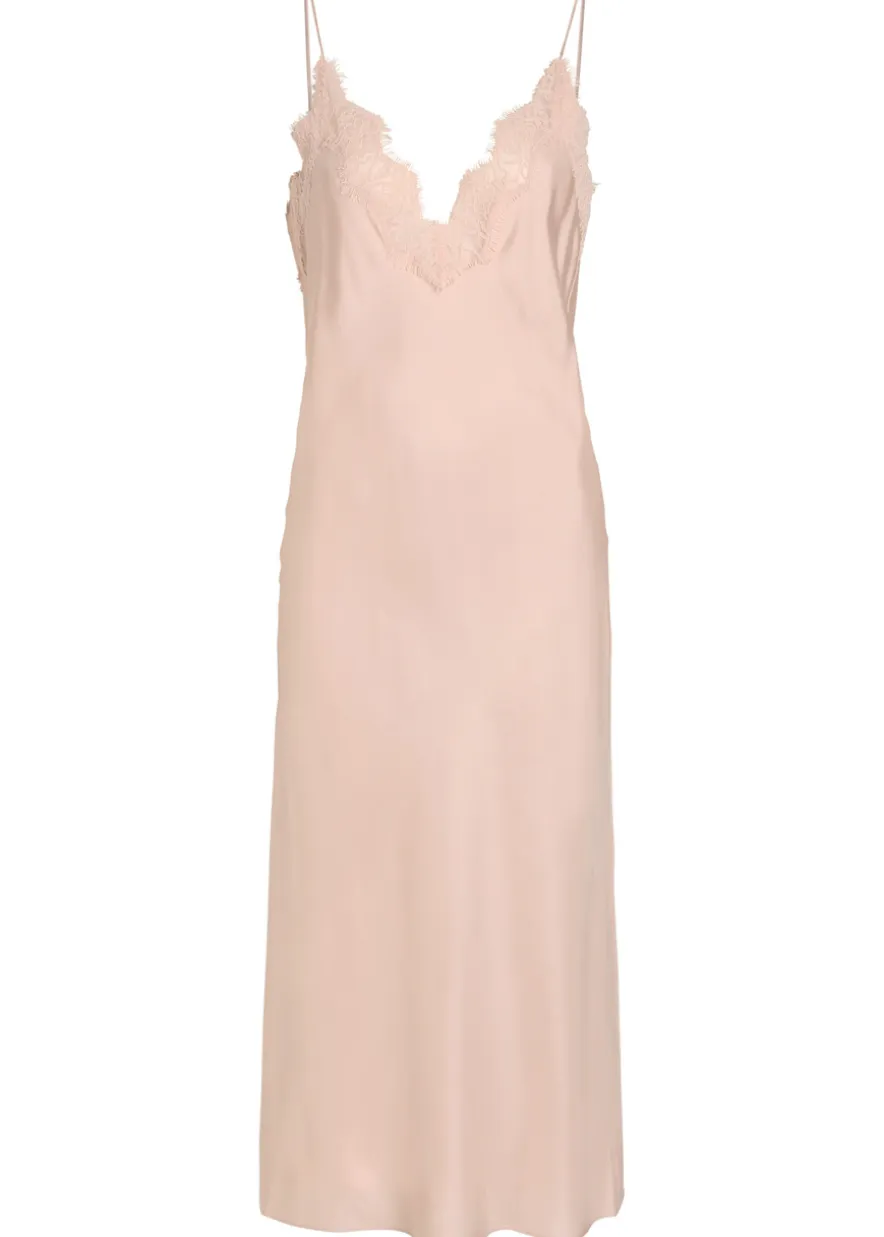 Lace-trim silk midi slip dress