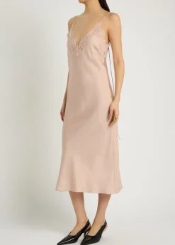 Lace-trim silk midi slip dress