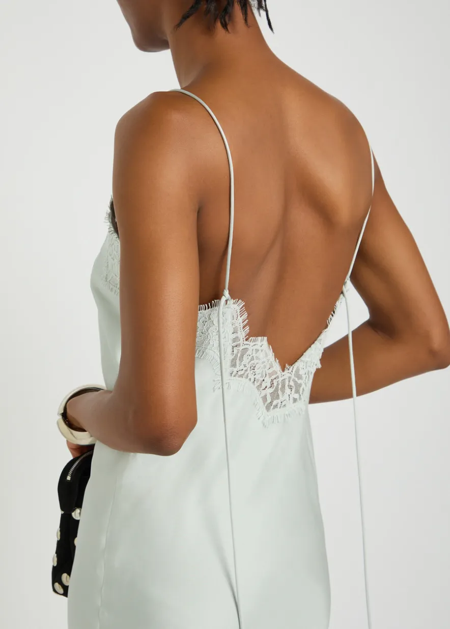 Lace-trim silk midi slip dress