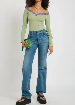 Lace trims ribbed-knit cotton and silk-blend top