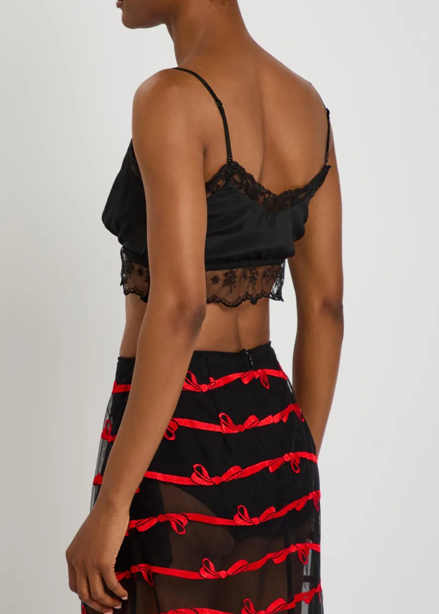Lace-trims satin crop top