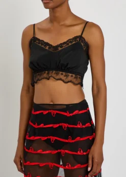 Lace-trims satin crop top
