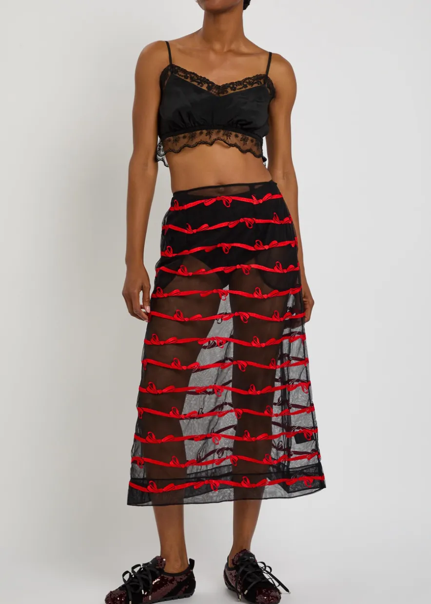 Lace-trims satin crop top