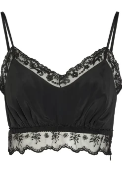 Lace-trims satin crop top