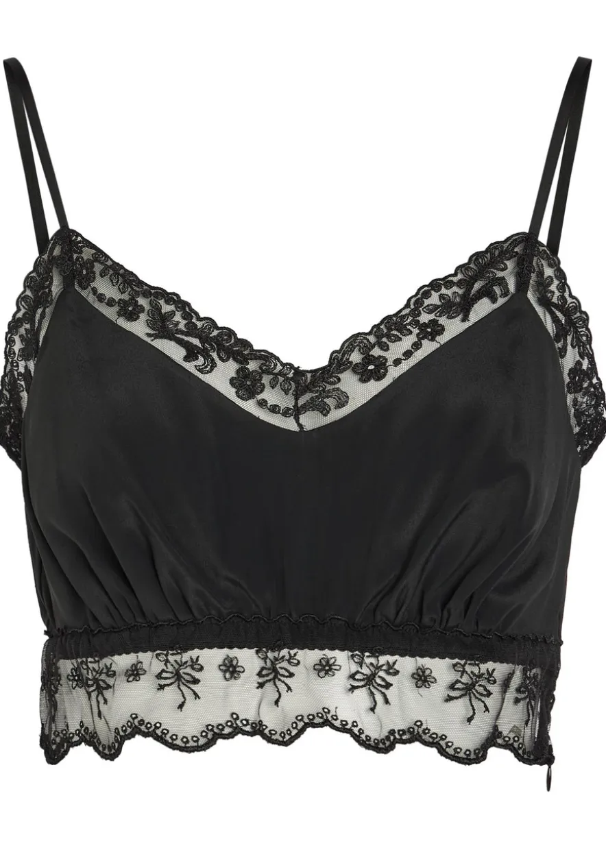 Lace-trims satin crop top
