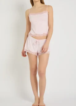 Lace-trim stretch-modal pyjama set