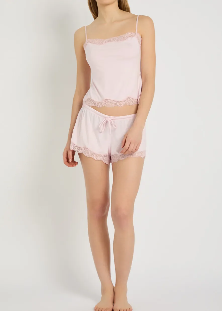 Lace-trim stretch-modal pyjama set