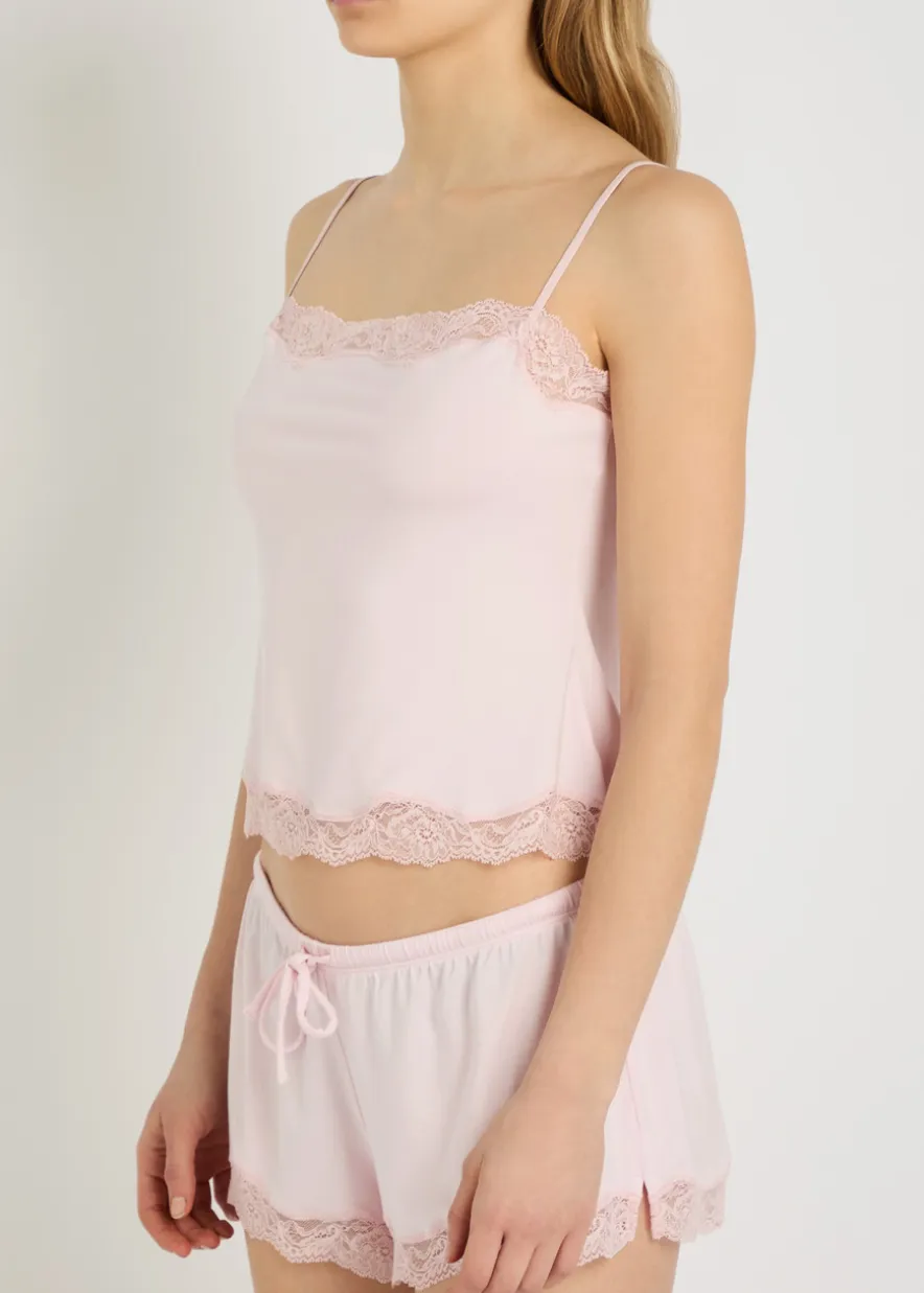 Lace-trim stretch-modal pyjama set