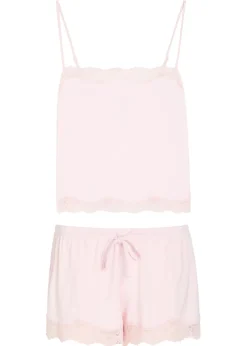 Lace-trim stretch-modal pyjama set