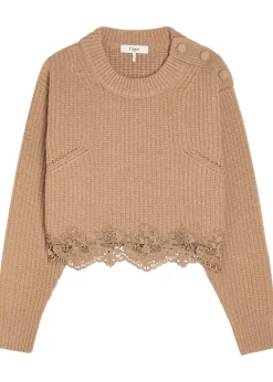 Lace-trim wool and cashmere-blend jumper