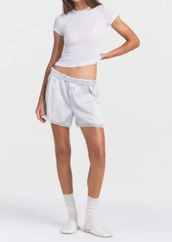 Lace-trim woven shine boxer shorts