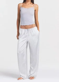 Lace-trim woven shine trousers