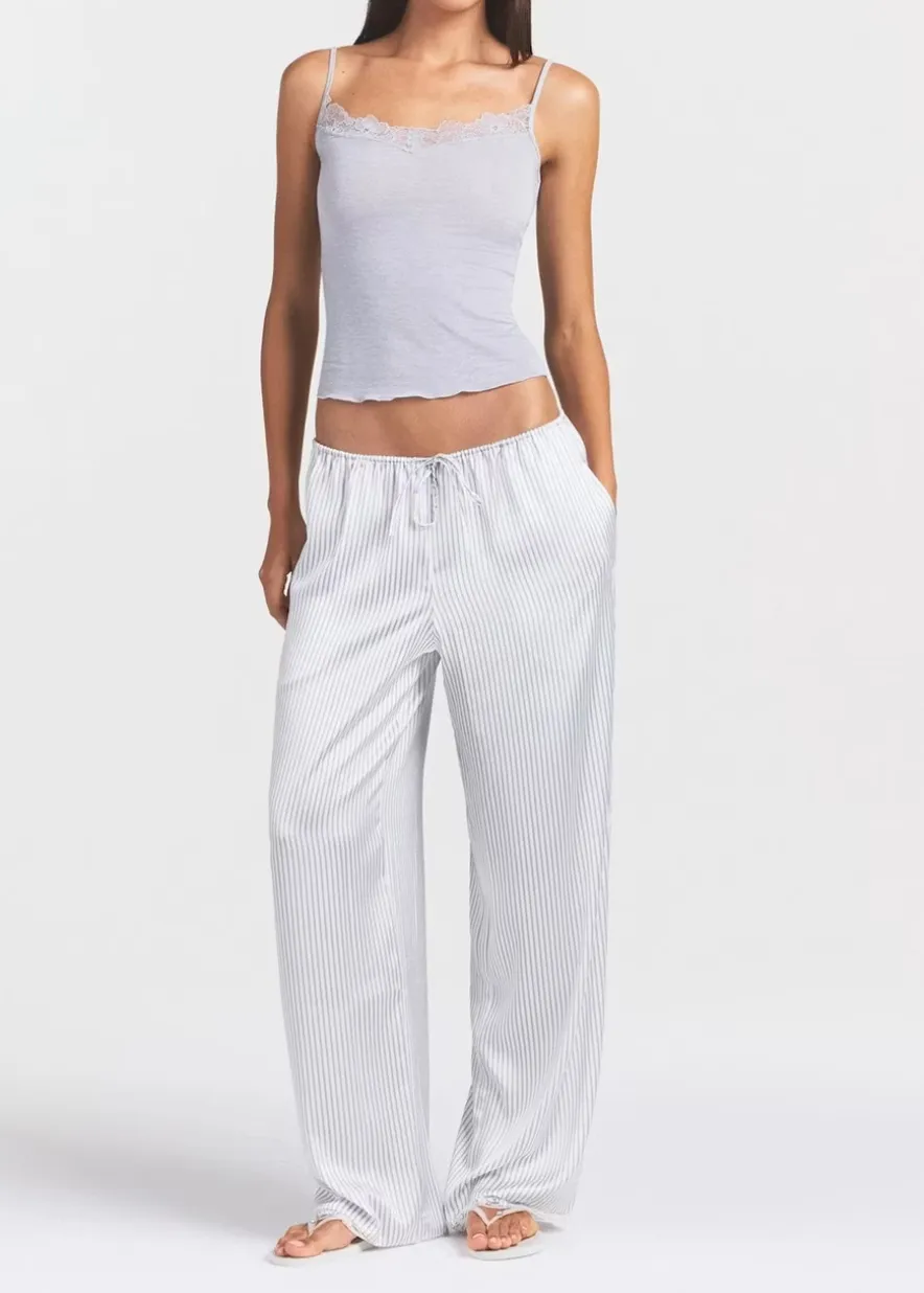 Lace-trim woven shine trousers