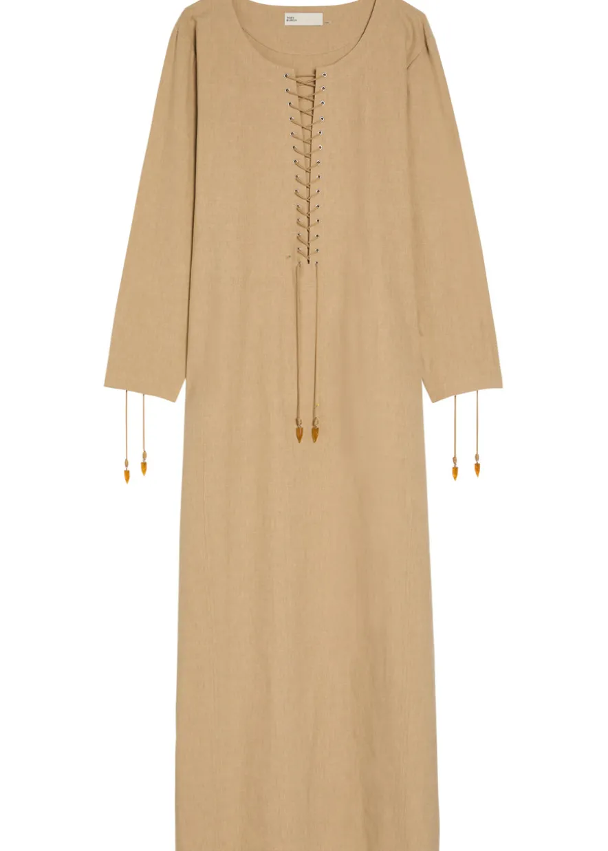 Lace-up linen-blend maxi tunic dress