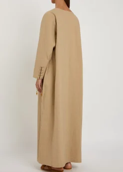 Lace-up linen-blend maxi tunic dress