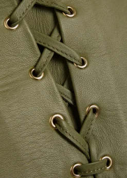 Lace-up straight-leg leather trousers