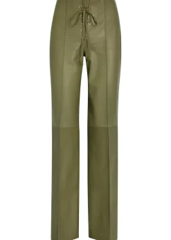Lace-up straight-leg leather trousers