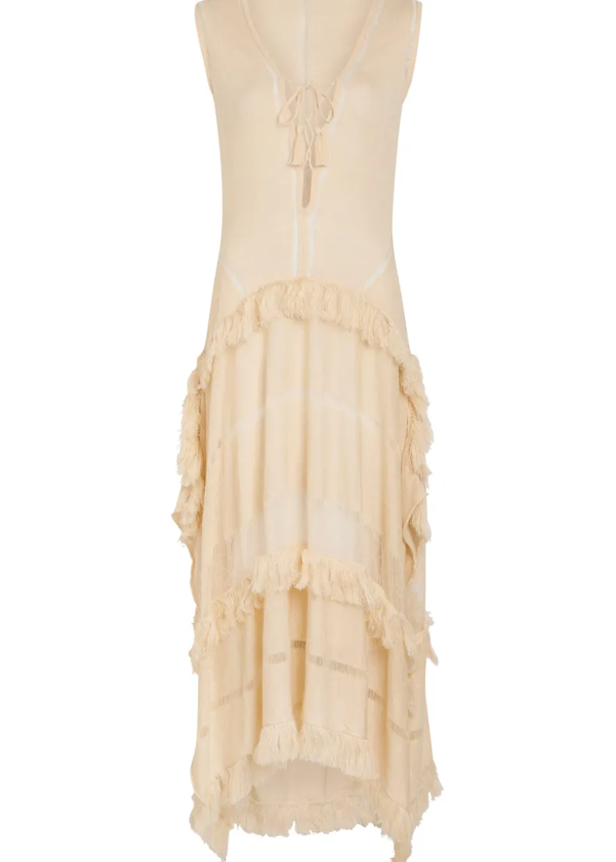 Ladder effect fine-knit linen-blend maxi dress