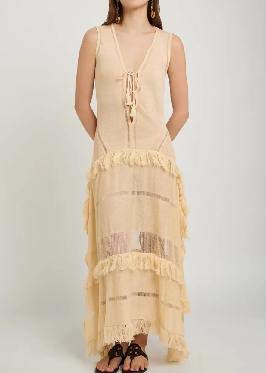 Ladder effect fine-knit linen-blend maxi dress