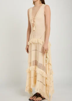 Ladder effect fine-knit linen-blend maxi dress