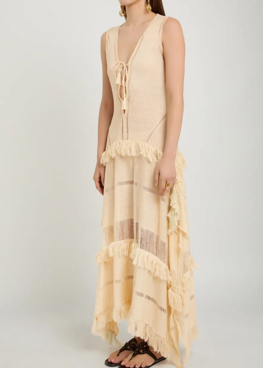 Ladder effect fine-knit linen-blend maxi dress