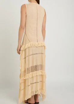 Ladder effect fine-knit linen-blend maxi dress
