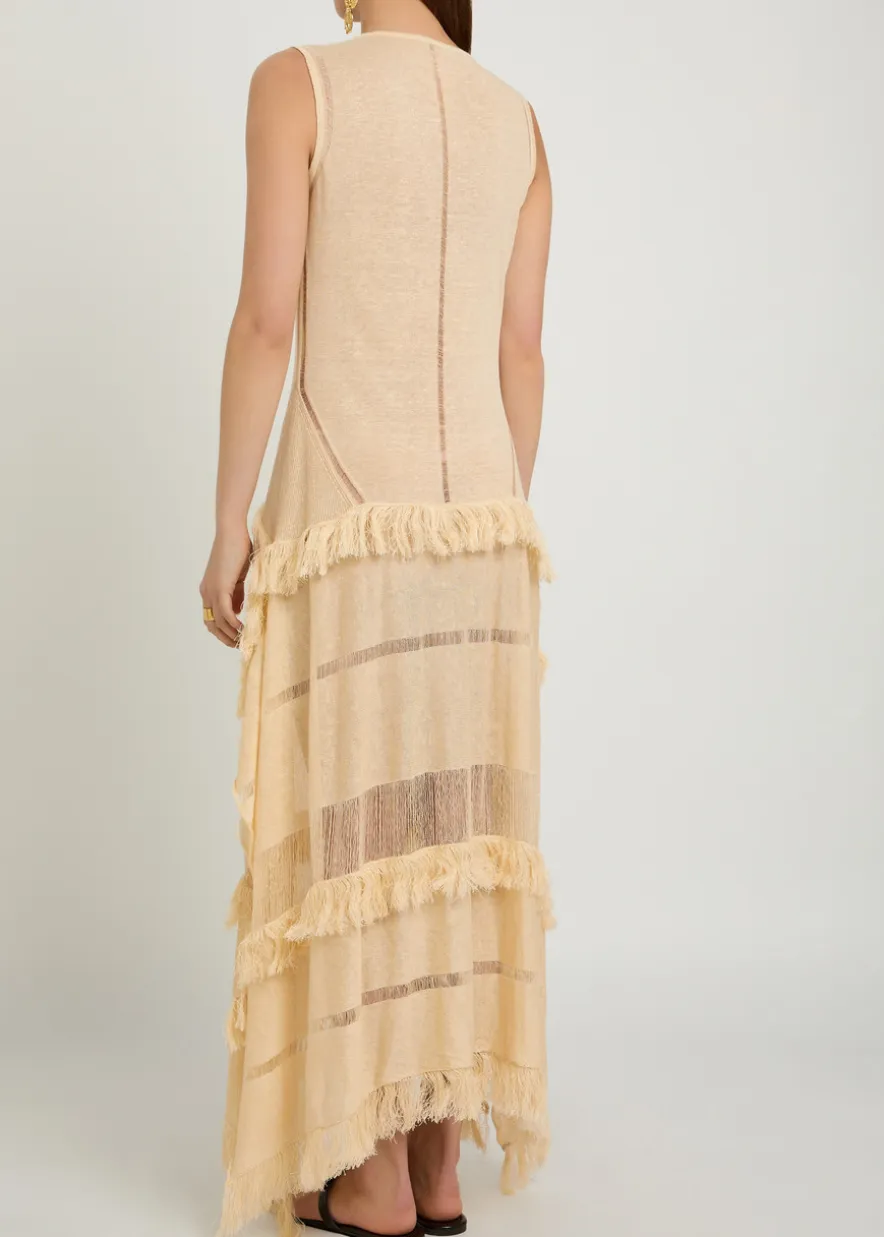 Ladder effect fine-knit linen-blend maxi dress
