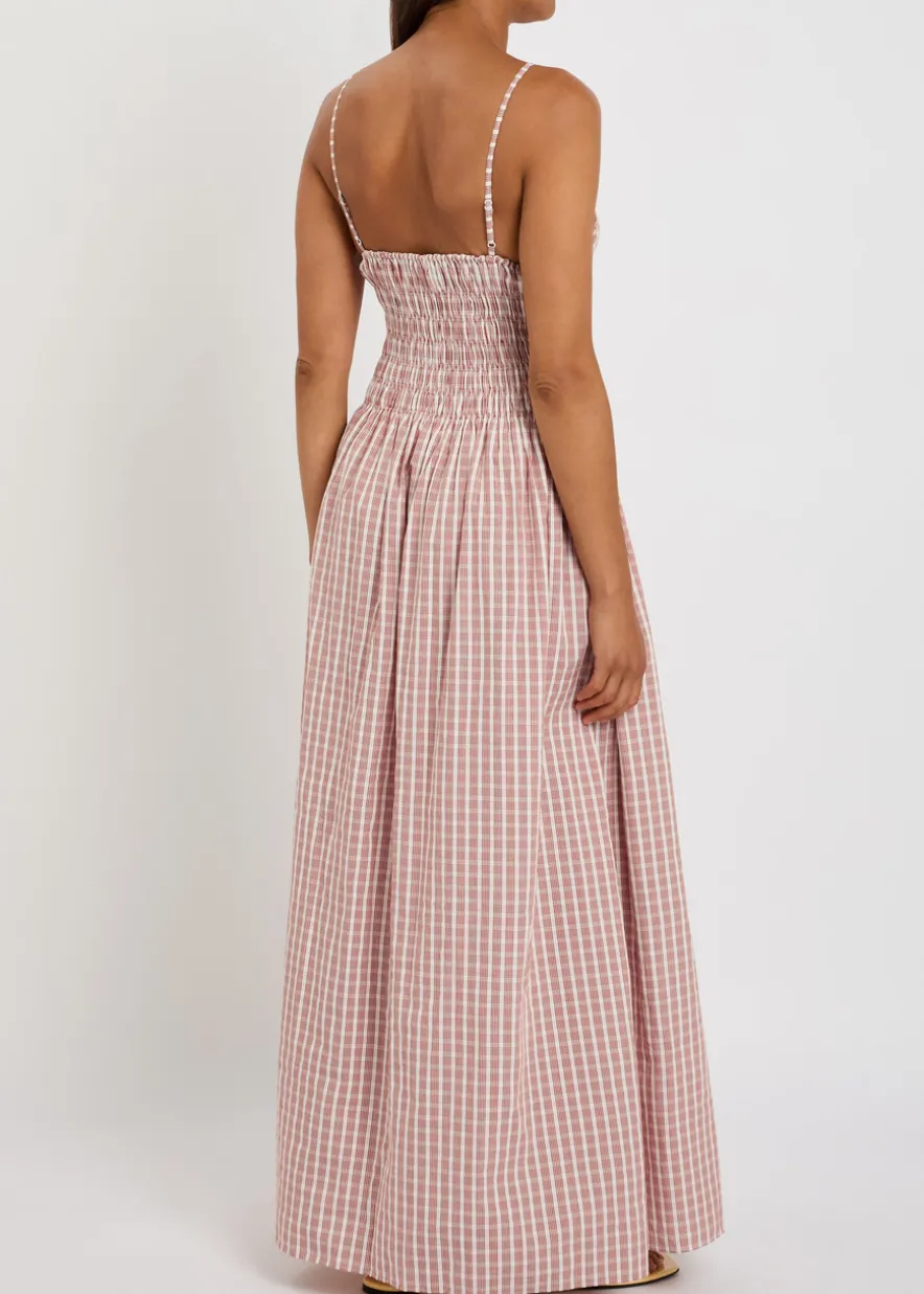 Laia checked shirred cotton maxi dress