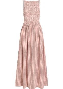 Laia checked shirred cotton maxi dress