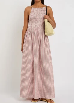 Laia checked shirred cotton maxi dress