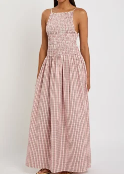 Laia checked shirred cotton maxi dress
