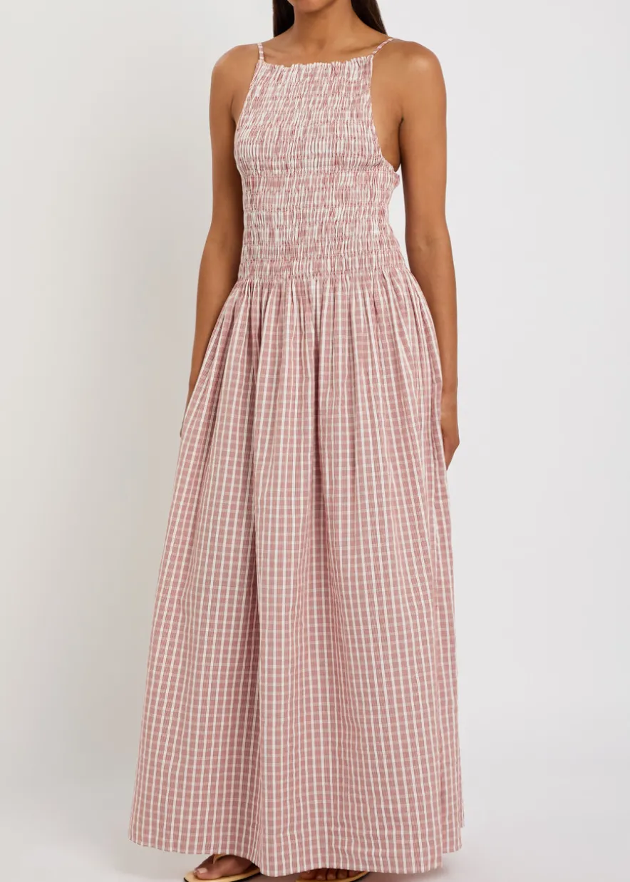 Laia checked shirred cotton maxi dress