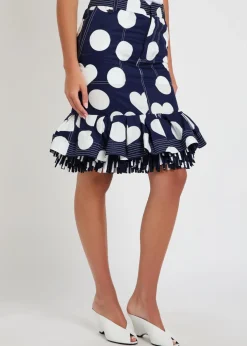 La Jupe Cabana polka dot fringed cotton knee-length skirt