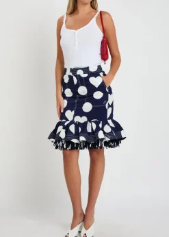 La Jupe Cabana polka dot fringed cotton knee-length skirt