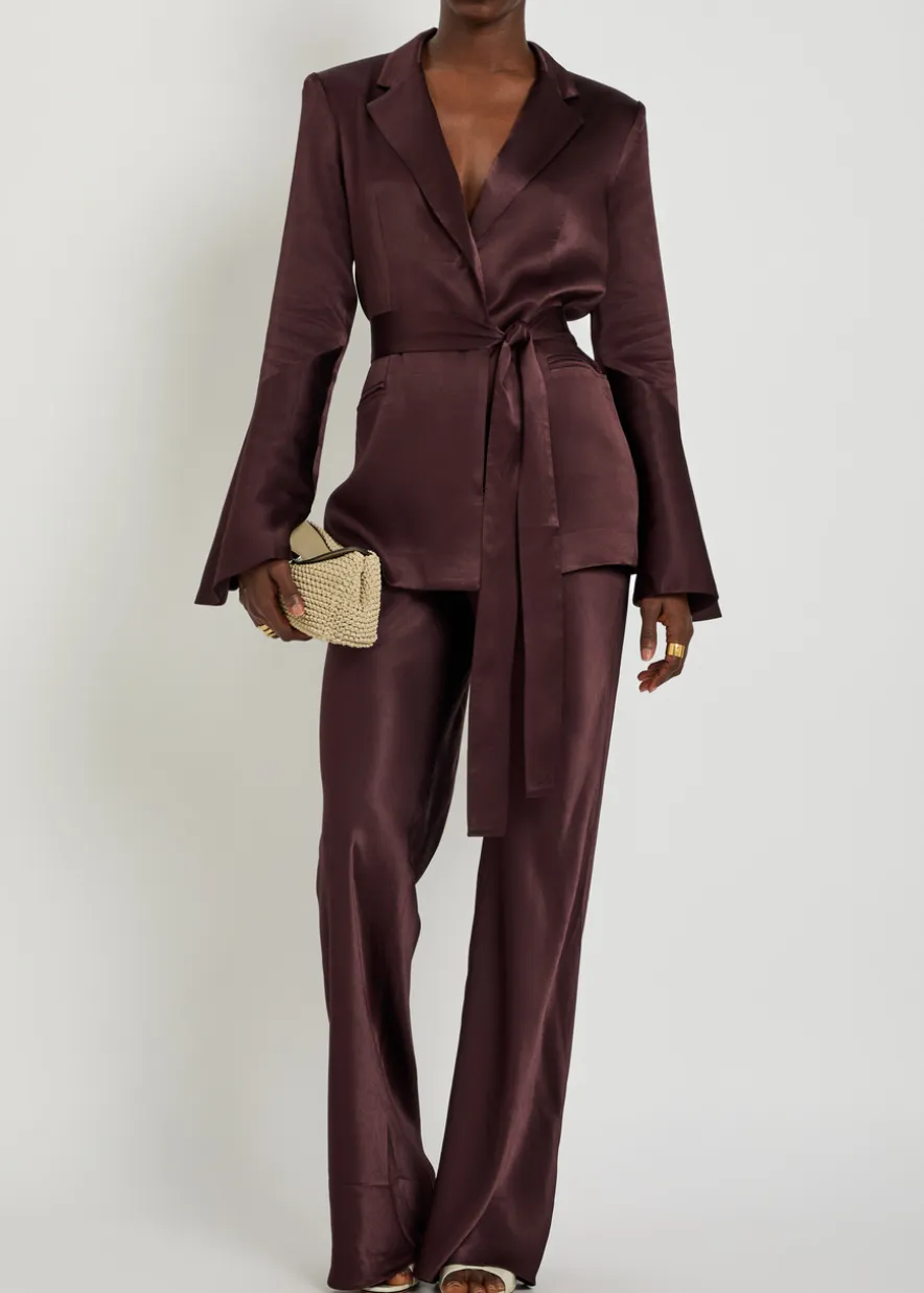 La Lune flared belted satin blazer