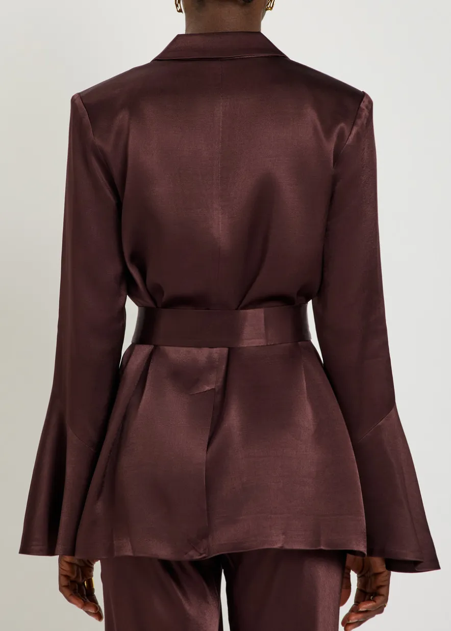 La Lune flared belted satin blazer