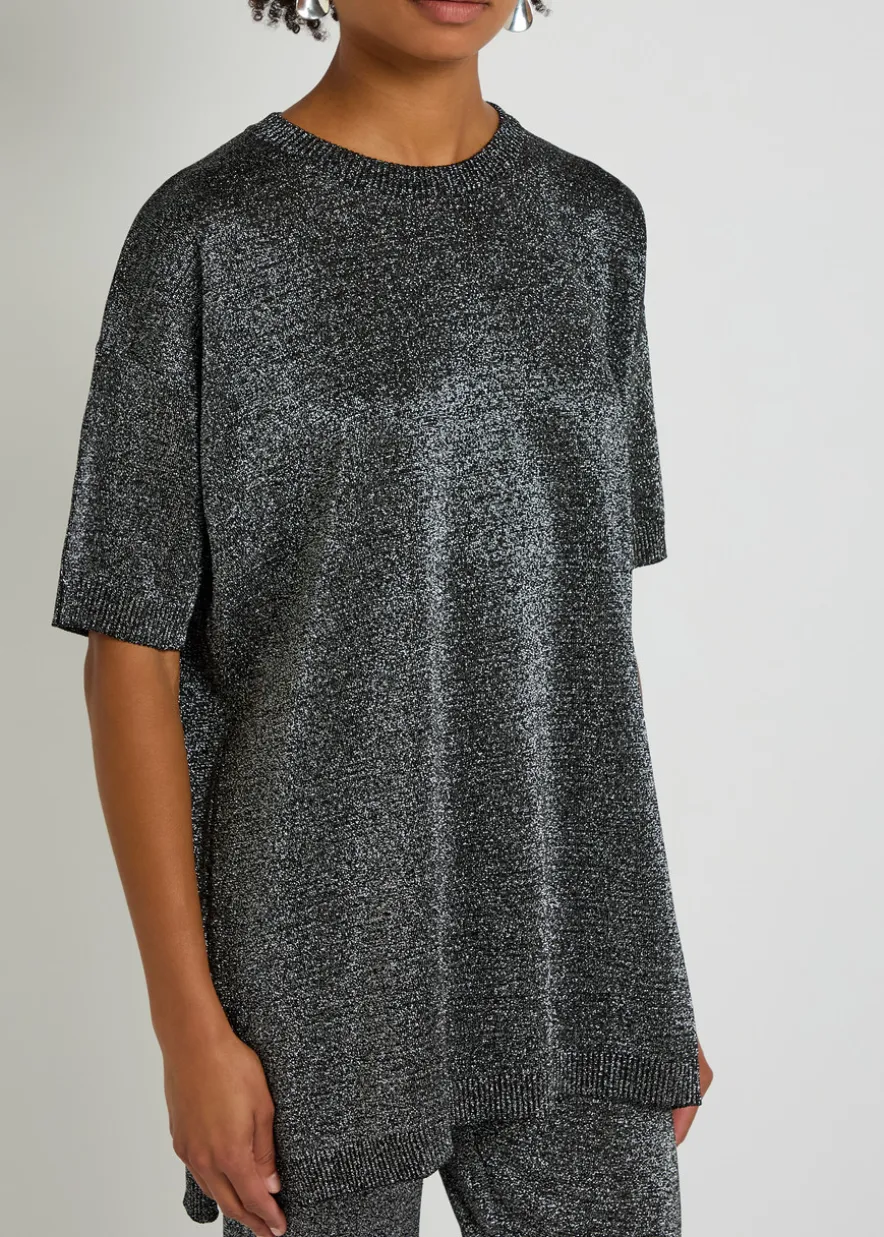 Lamé fine-knit T-shirt
