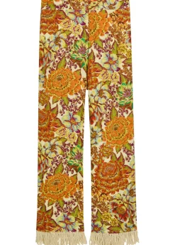 Lana floral-print fringed linen trousers