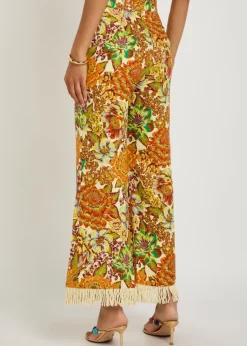 Lana floral-print fringed linen trousers