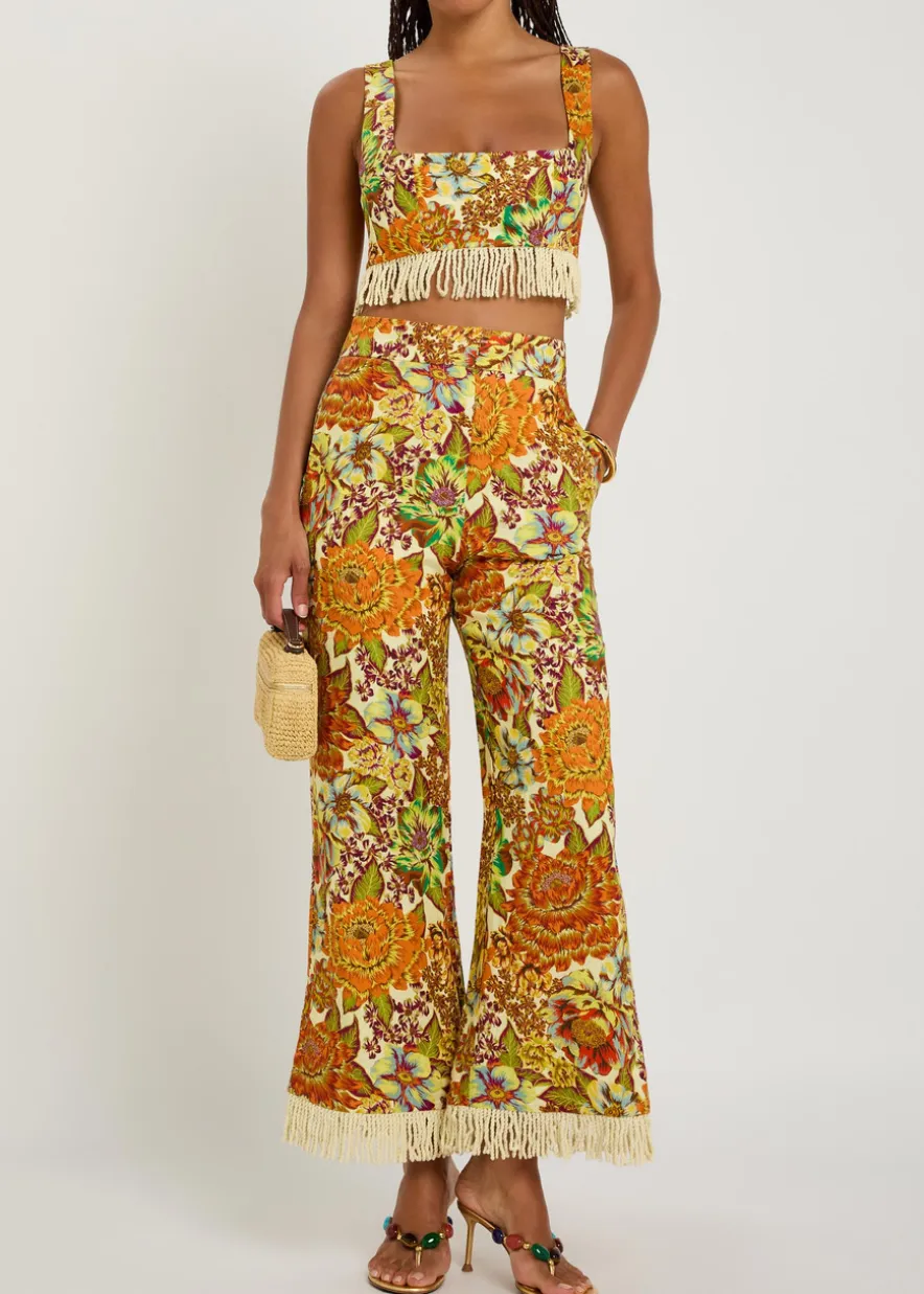 Lana floral-print fringed linen crop top