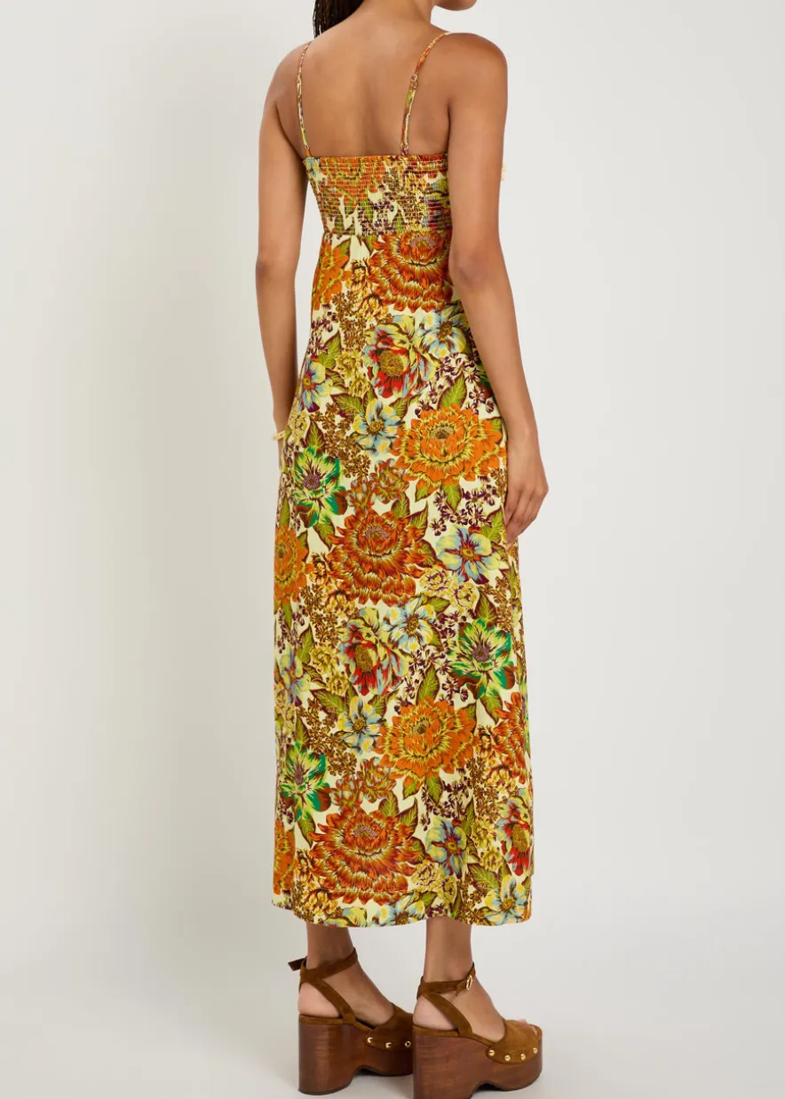 Lana floral-print fringed linen midi dress
