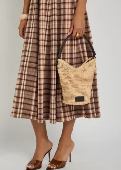 Lani leather and raffia bucket bag